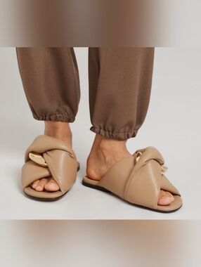JW ANDERSON Beige Knotted Leather Slide Mules Size 40